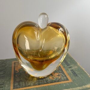 Amber Glass Heart Sculpture Vintage Perfume Bottle